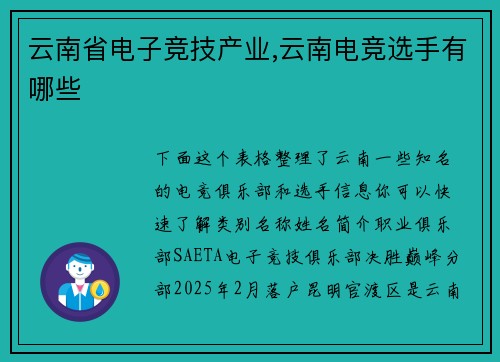 云南省电子竞技产业,云南电竞选手有哪些